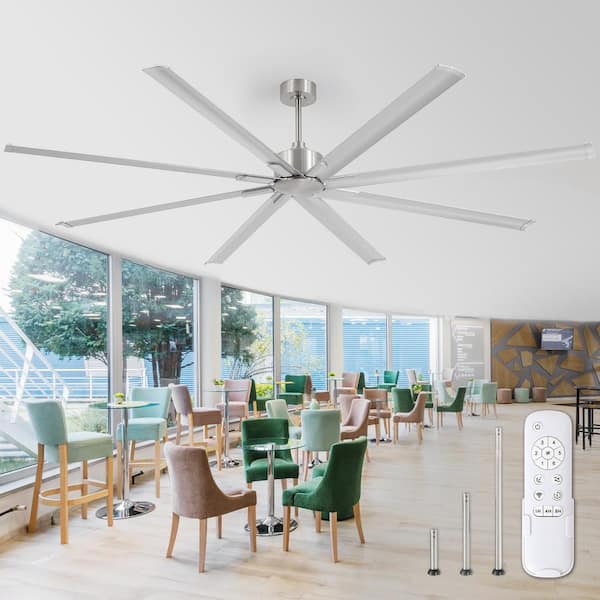 96 in. Integrated LED Indoor/Outdoor Brushed Nickel 8-Blades Ceiling Fan with Remote Included