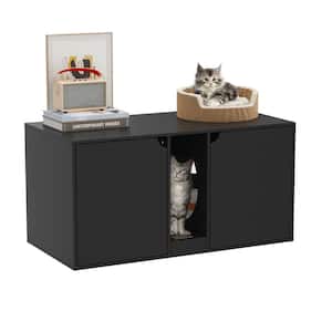 Large Cat Litter Box Enclosure for 2 Cats, Indoor Wood Stackable Cat Washroom Cabinet Bench End Table Furniture, Black