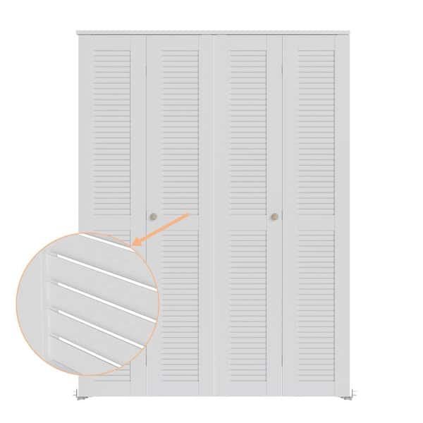 48 in. x 78.75 in. Full Panel Louvered Solid Core White Finished MDF Closet Bi-Fold Door With Hardware