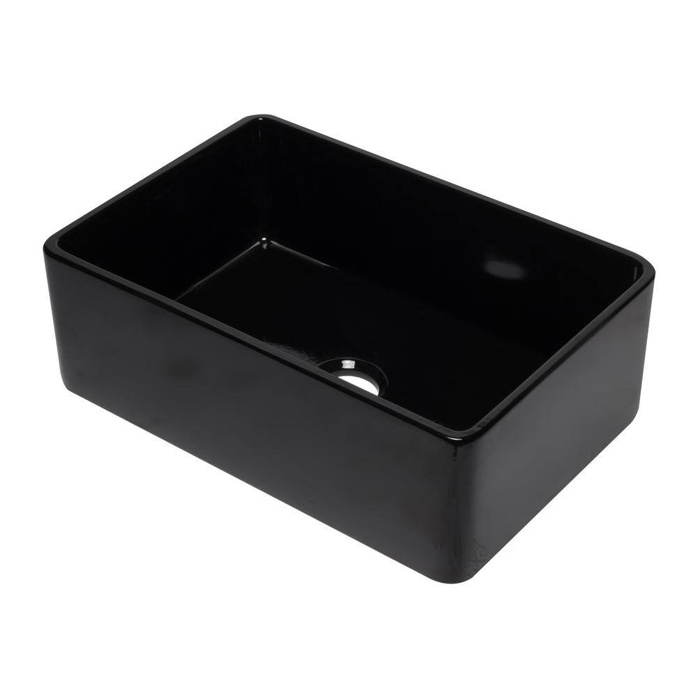 30'' Black Gloss Fireclay Farmhouse Single Bowl Kitchen Sink