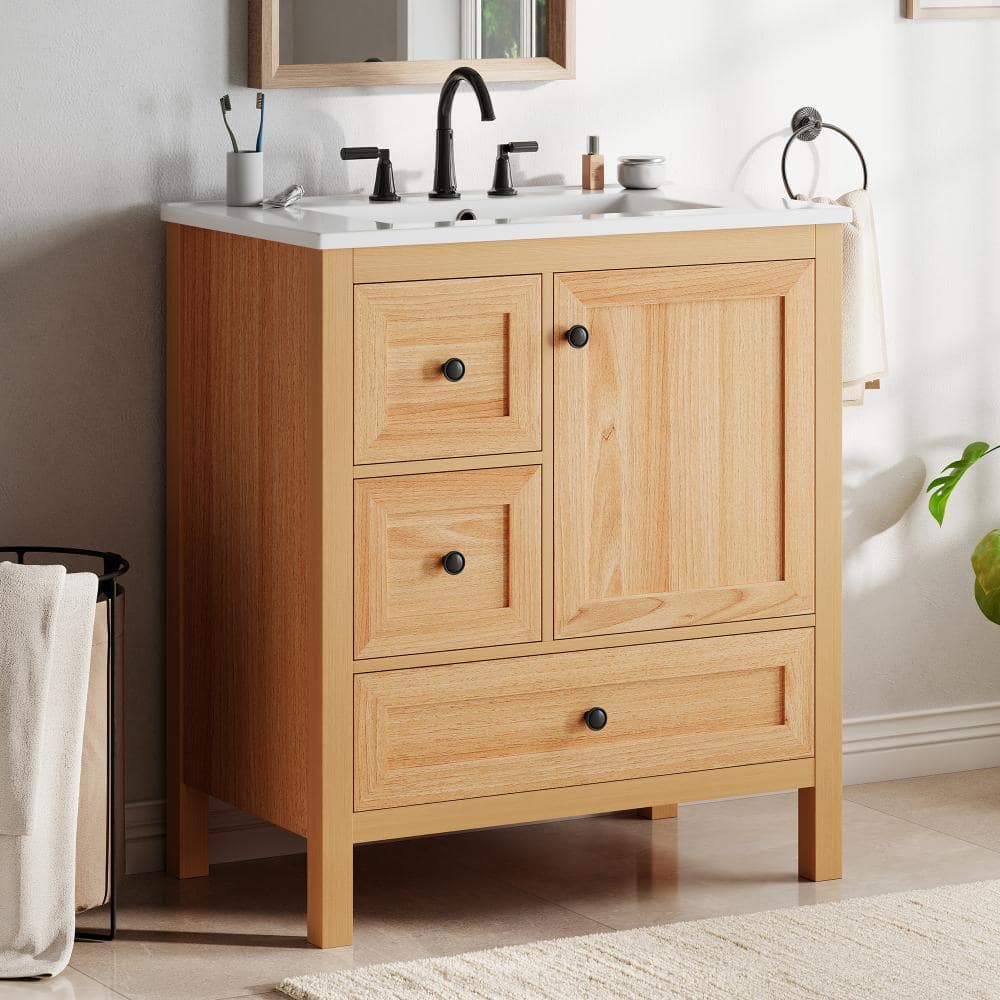 Natural 30 in. Painted Bathroom Vanity with Ceramic Sink, Storage Rack and Drawers price history on PriceWatchPro