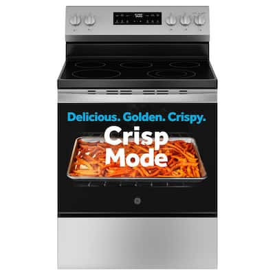 30 in. 5 Burner Element Free-Standing Electric Range in Stainless Steel with Crisp Mode