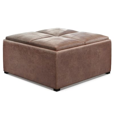 Avalon Distressed Umber Brown Square Coffee Table Storage Ottoman 17.7 in. x 35 in. x 35 in.