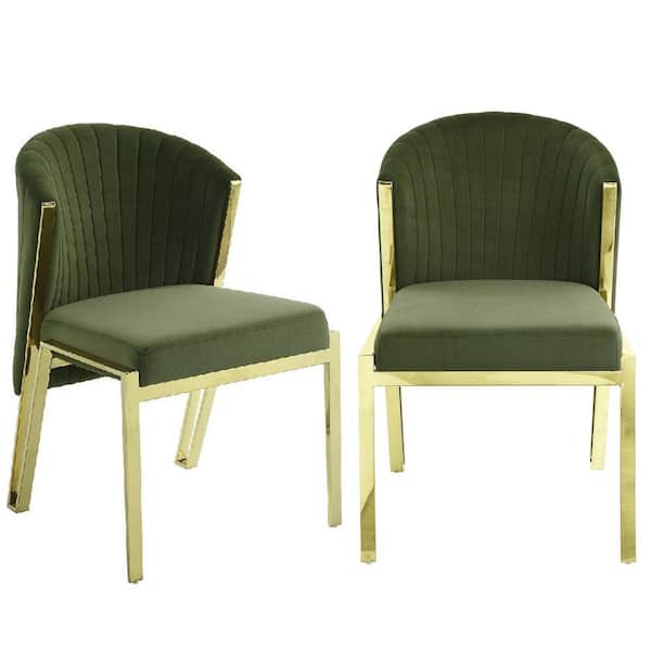 Benjara Green and Gold Velvet Metal Frame Dining Chair (Set of 2)