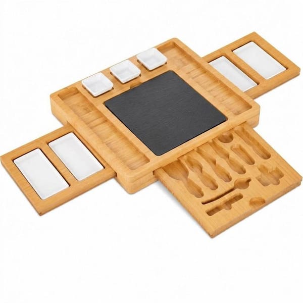 Bamboo Charcuterie Board Gift Set with Wine, Meat and Cheese Serving Tray, Bowls and Knife Set
