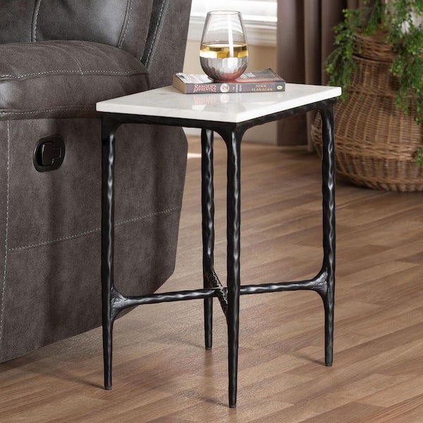 Akanji 16 in. Black and White Rectangle Marble End Table