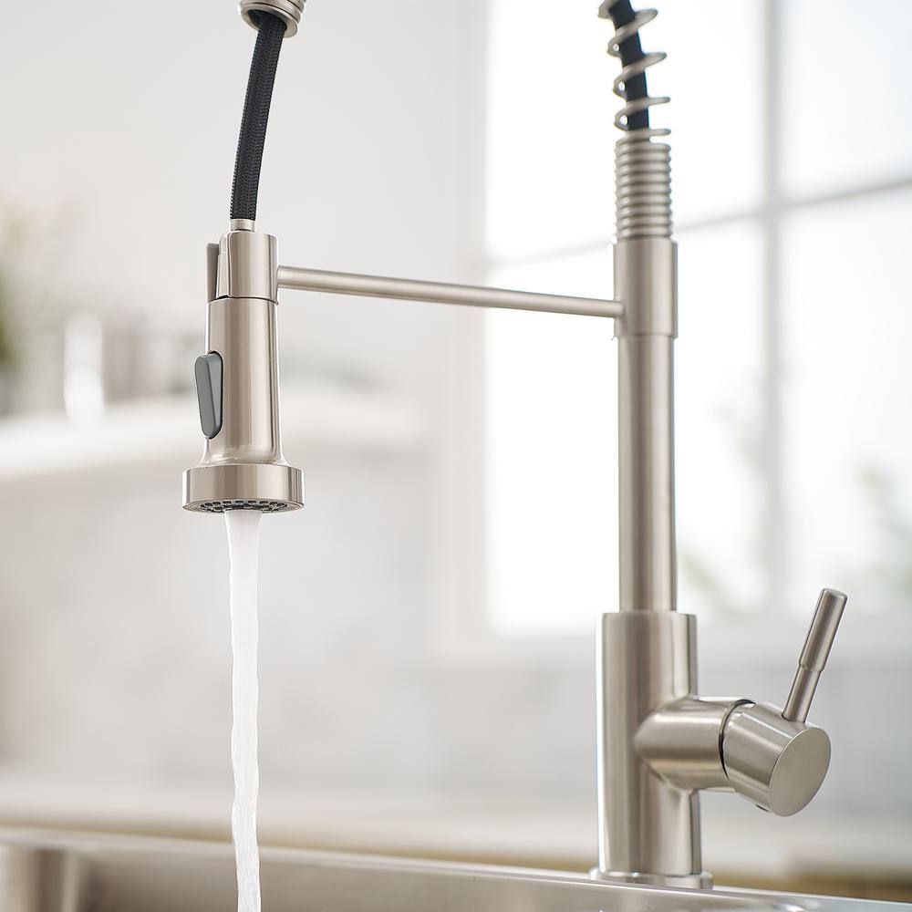 Brushed Nickel High Arc Single Handle Kitchen Faucet with Pull-out Spray