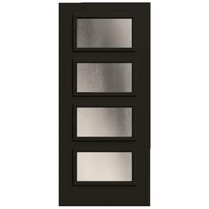36 in x 80 in 4 Lite Equal Right-Hand/Inswing Chinchilla Decorative Glass Black Steel Front Door Slab