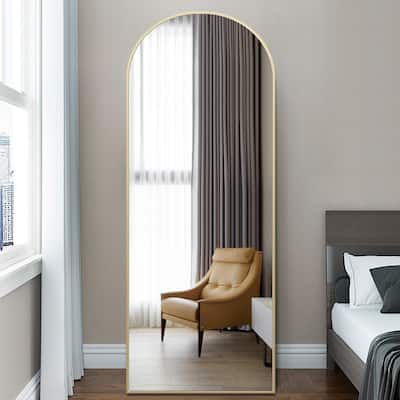 65 in. x 22 in. Modern Arched Shape Framed Gold Standing Mirror Full Length Floor Mirror