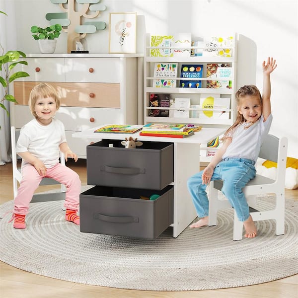 3-Pieces Rectangular Wood Top Grey Kids Bar Table Set