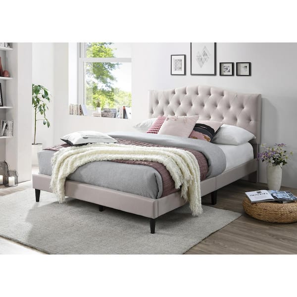 Furnishings Direct Driftwood Sand Beige Upholstered King Platform Bed With Tufted Arched Headboard Fdaverykc The Home Depot Furnishings Direct Driftwood Sand Beige, King Platform Bed With Tufted Headboard