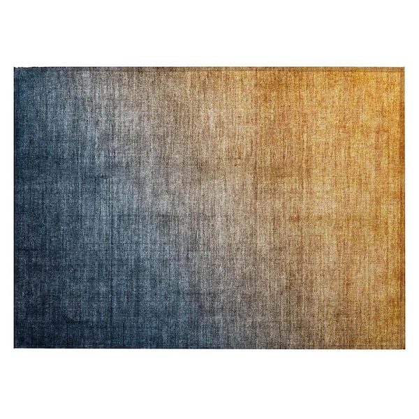 Denim and Gold 2 ft. x 3 ft. Woven Solid Color Rectangle Indoor/Outdoor Area Rug