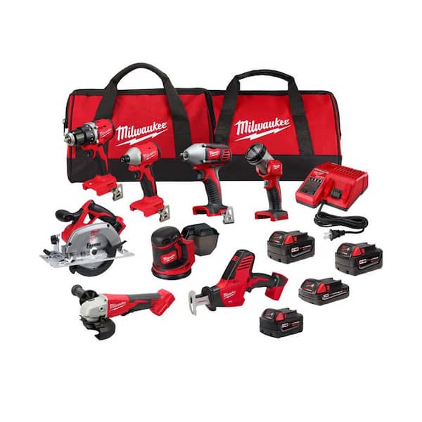 M18 18V Lithium-Ion Cordless Combo Kit (8-Tool) with (4) Batteries, Charger and Tool Bag