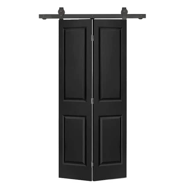 CALHOME 36 in. x 80 in. 2 Panel Black Painted MDF Composite Bi-Fold Barn Door with Sliding Hardware Kit