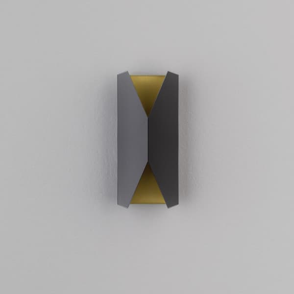 15 in. 2-Light Geometry Integrated Black and Gold Led Outdoor Wall Sconce with 3-Cct Adjustable Switch