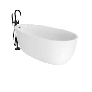 Signature 67 in. x 32 in. Soaking Bathtub with Reversible Drain in White and Round Tub Filler in Matte Black