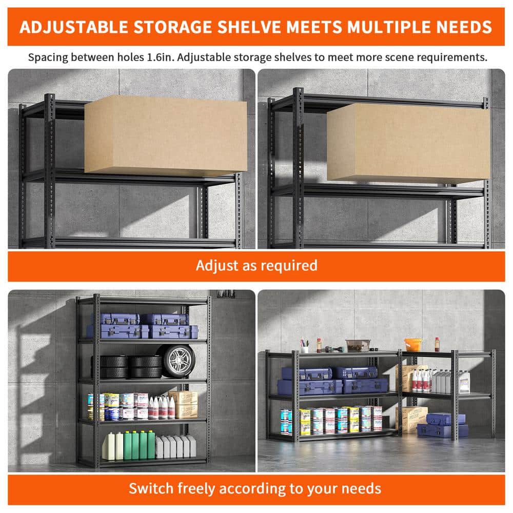 Heavy Duty Black Steel 5-Tier Adjustable Shelving Unit, 72" H x 36" W x 18" D
