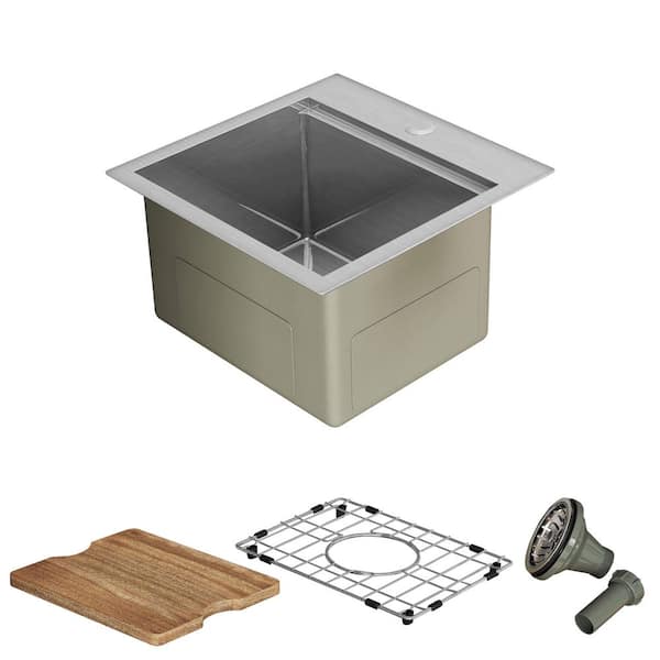 15 in. Drop-In Single Bowl Stainless Steel Kitchen Sink with Bottom Grids and Cutting Board