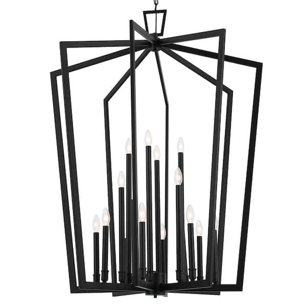 Kichler Abbotswell 16-Light Black Traditional Lantern Led, Large Hanging Pendant Light