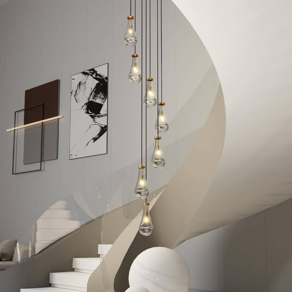 7 light Black Gold Modern Raindrop Glass Cluster Chandelier for High Ceiling Living Room with No Bulbs Included price history on PriceWatchPro