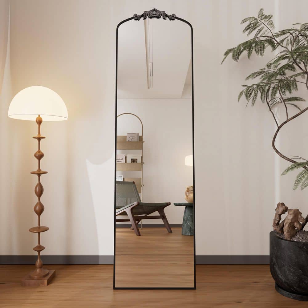 Black 22 in. W x 65 in. H Arched Metal Framed with Carved Pattern Full Length Mirror price history on PriceWatchPro
