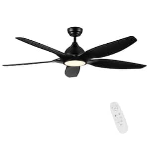 60 in. Dimmable Integrated LED Light Indoor Black Remote Flush Ceiling Fan with 5 ABS Blades