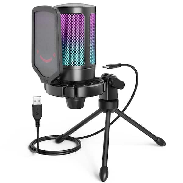 Ahfiwaso Convenient USB Gaming Condenser Microphone in Black with RGB Light