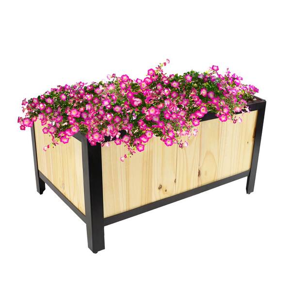 Sunnydaze Decor Acacia Wood Steel Framed Planter Box with Removable ...