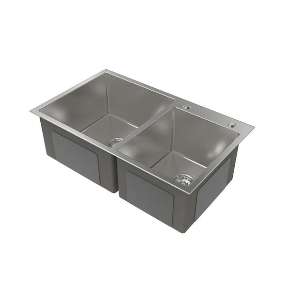 32 in. Undermount Double Bowl Nano Gray Stainless Steel Kitchen Sink (Sink Only)