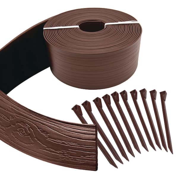 Terrace Board 5 in, x 40 ft, Brown Landscape Lawn Edging with Stakes