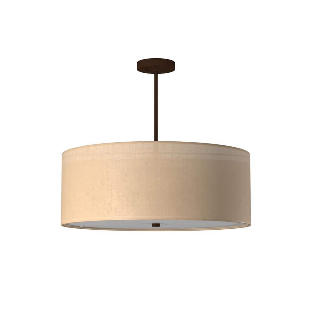 Classic Elegance 24" Dark Bronze Drum Pendant with Cream Linen Shade