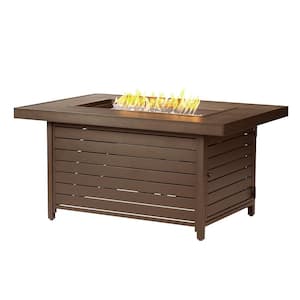 48 in. x 36 in. Brown Rectangular Aluminum Propane Fire Pit Table, Glass Beads, 2 Covers, Lid, 55,000 BTUs
