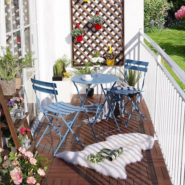 Wildaven 3-Piece Blue Steel Outdoor Serving Bar Set
