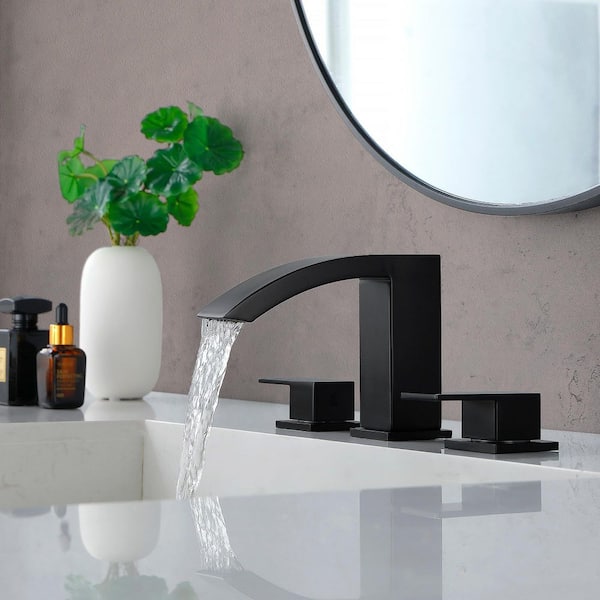 8 in. Widespread Double Handle 1.2 GPM Bathroom Faucet with Quick Connect Hose and Pop-Up Drain in Matte Black