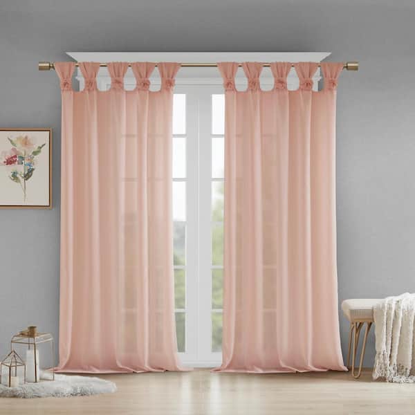 Florah Blush Polyester 50 in. W x 63 in. L Tab Top Sheer Curtain (Single Panel)