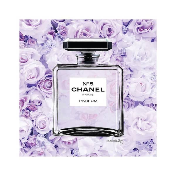 VENICE BEACH Collections Fashion Glam Bottle Floating in LAVENDAR ROSES by Fairchild Paris 1 Piece Unframed Canvas Drawing Print 30 in. x 30 in.