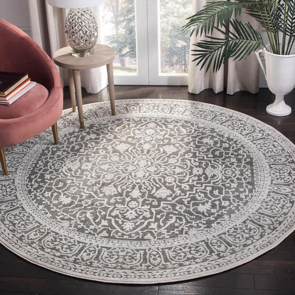 Reflection Dark Gray/Cream 3 ft. x 3 ft. Distressed Floral Round Area Rug