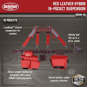 2-Bag Hybrid Suspension Rig Work Tool Belt with Suspenders in Red