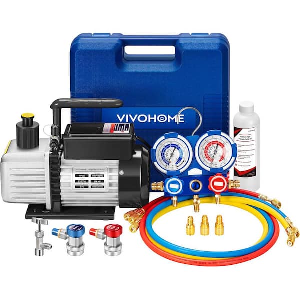 110-Volt 1/4 HP 3.5 CFM Single Stage Rotary Vane Black Air Vacuum Pump Kit with AC Manifold Gauge