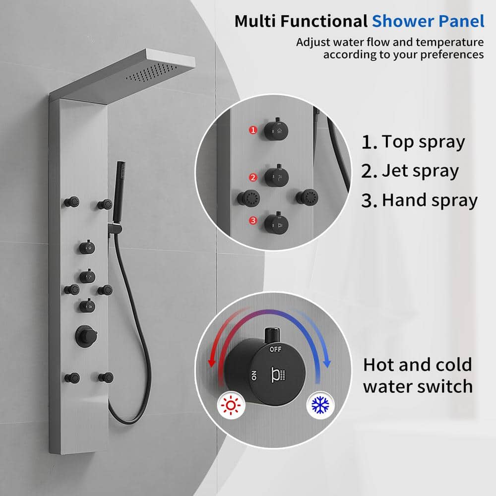 Black Nickel Multi-Function Rainfall Shower Panel System with Body Jets