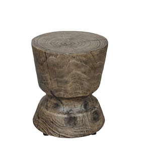 14.6 in. x 17 in. H Round Indoor Outdoor Gray Faux Wood Grain Texture Accent Side Table