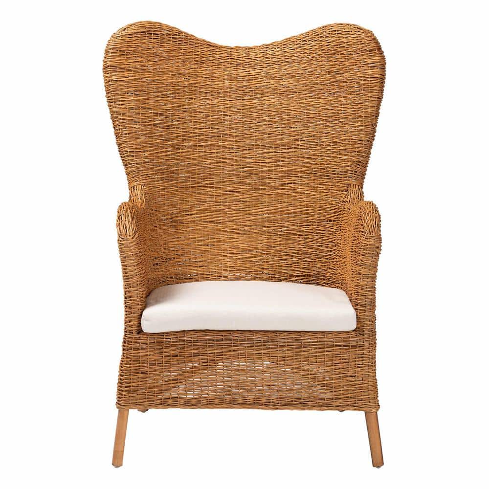Handcrafted White Cushion Rattan Bohemian Accent Chair