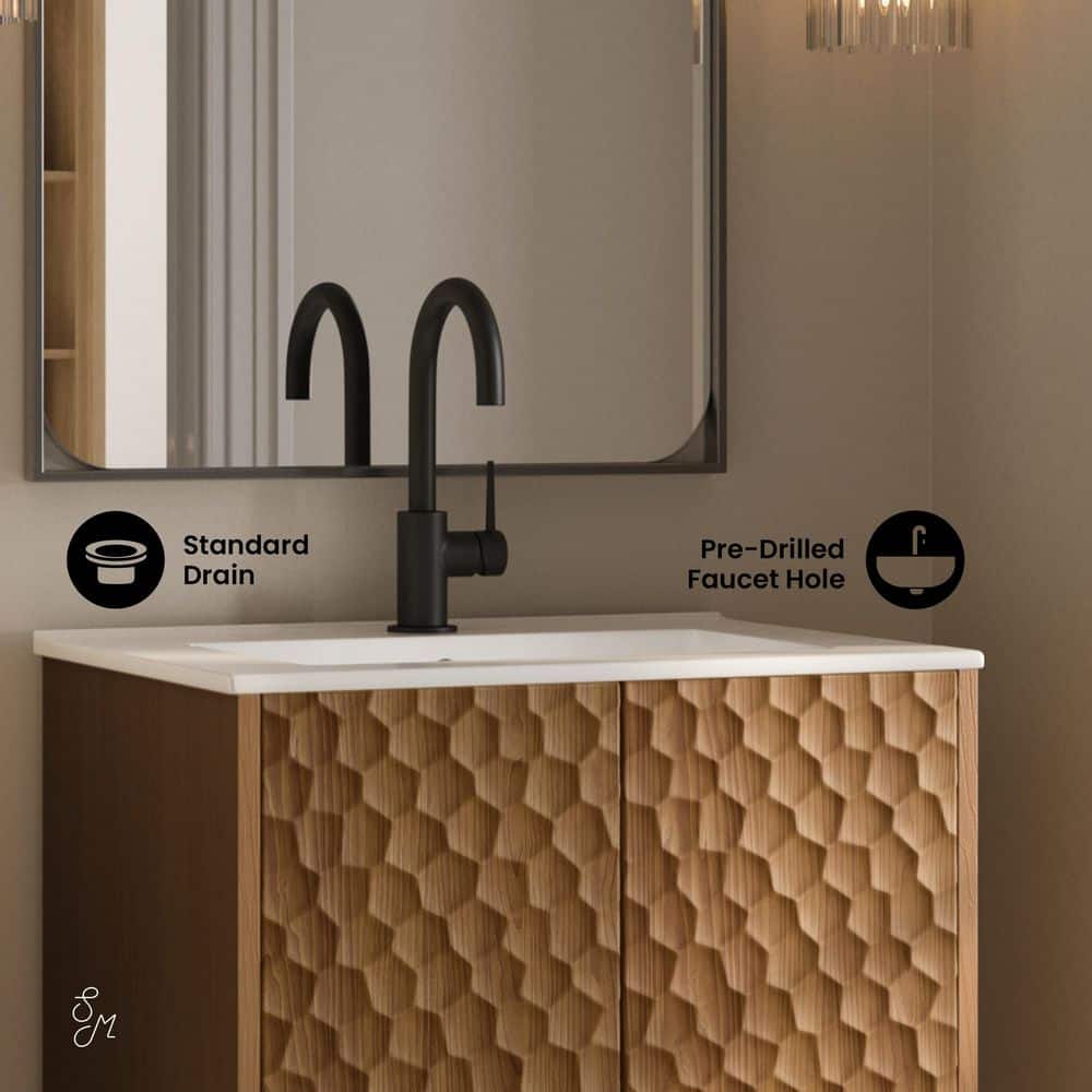 Bosse 24" Brown Oak Freestanding Bathroom Vanity with White Ceramic Sink
