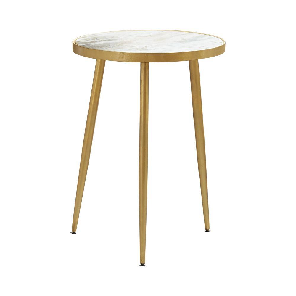 Elegant Transitional Round Stone and Metal Side Table in Gold