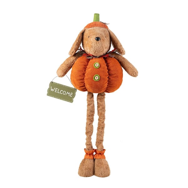 18 in. H-29 in. H Fall Fabric Pumpkin Dog Porch Decor With Telescoping Legs