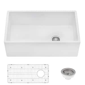 30 in. Single Bowl Farmhouse Fireclay Kitchen Sink with Right Offset Drain in White