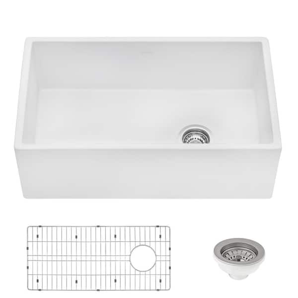 Ruvati 30 in. Single Bowl Farmhouse Fireclay Kitchen Sink with Right Offset Drain in White
