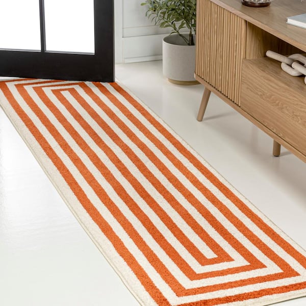 JONATHAN Y Bandol Modern Terracotta/Ivory 2 ft. x 8 ft. Classic Mitre Stripe Runner Rug
