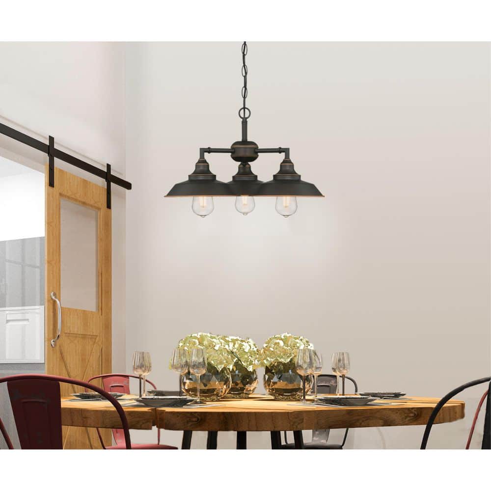 Iron Hill Vintage-Style Bronze 3-Light Convertible Chandelier/Semi-Flush Mount