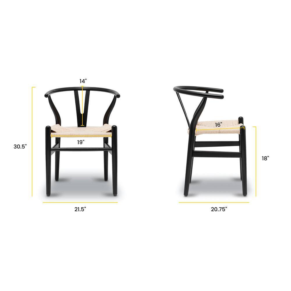 Black Wood Arm Chairs with Woven Seats, Set of 2